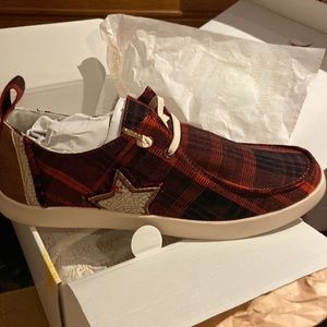 Yellowbox red plaid fashion sneakers star accent womens yellow box hey girl dude